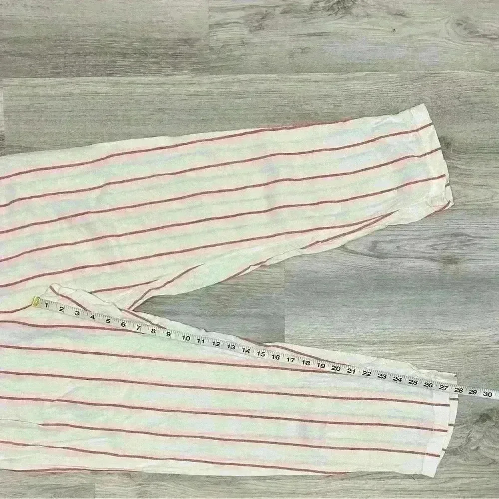 C&C California 100% White Striped Linen Pull On Pants Tapered Leg Casual Size M - Picture 6 of 8